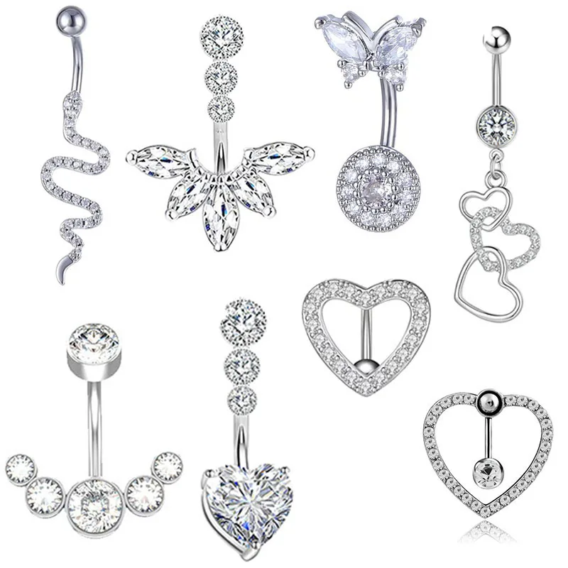 

1PC Simple Zircon Letter Belly Button Rings Navel Piercing Punk Personality CZ Heart Navel Ring Piercing Ombligo Body Jewelry