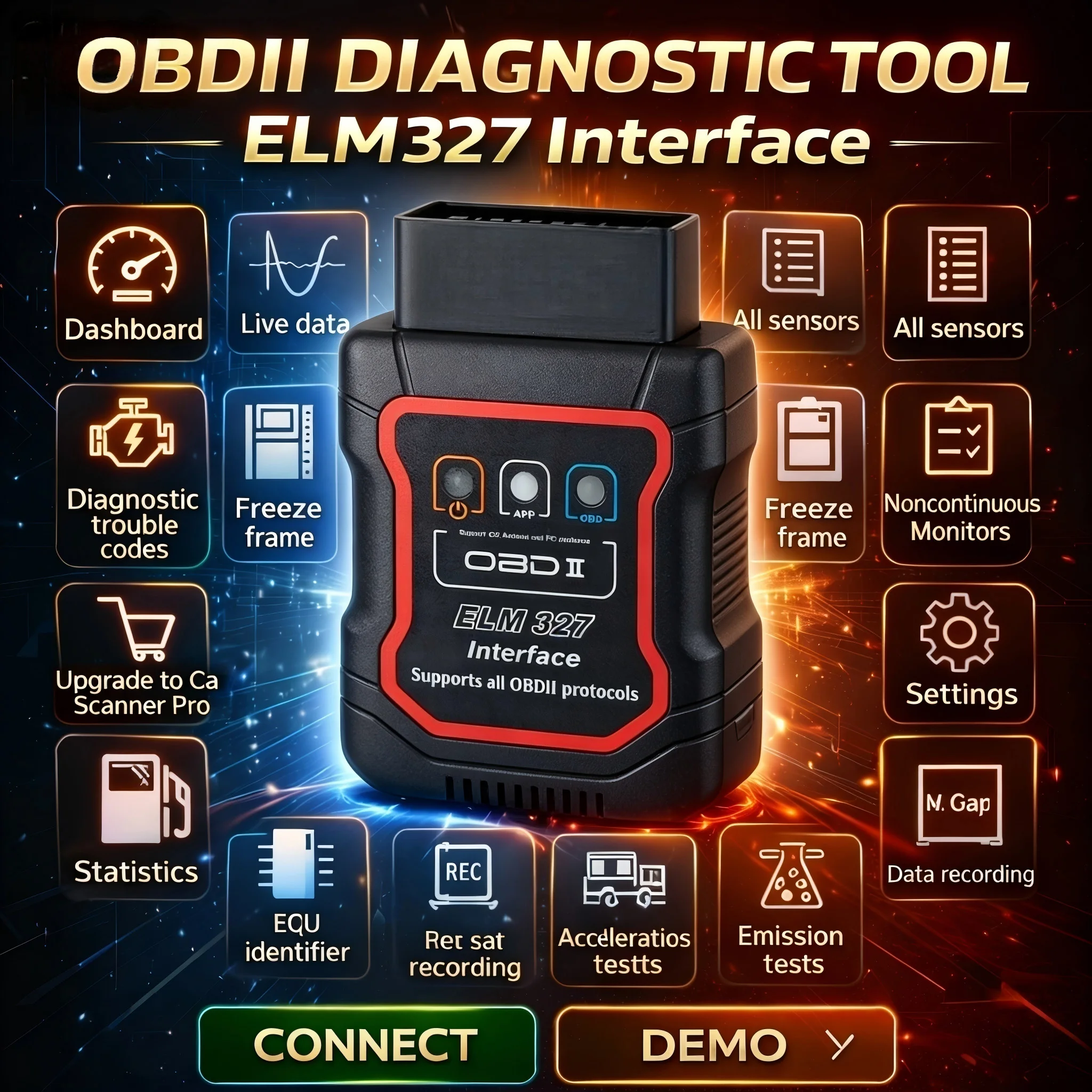 Wireless ELM327 OBD2 Scanner Bluetooth Auto Diagnostic Scan Tool Car Code Reader Check Engine Light with Free No-Ads App