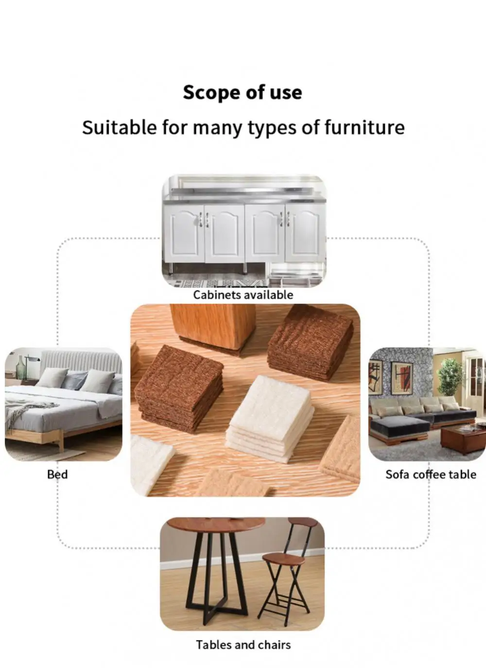 Description Picture 5 of itemSelf Adhesive Chair Leg Felt Pads Protectors Anti-slip Furniture Feet Pads for Hardwood Floors Freely Crop White/brown