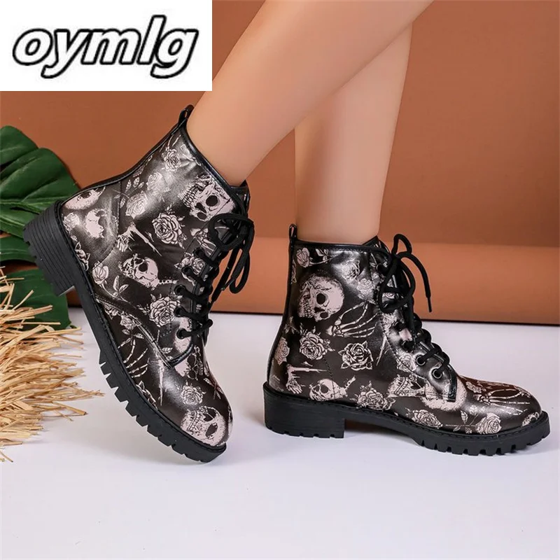 

2023 Autumn/Winter New Casual Lace Up High Top Round Head Thick Heel Comfortable Short Boots