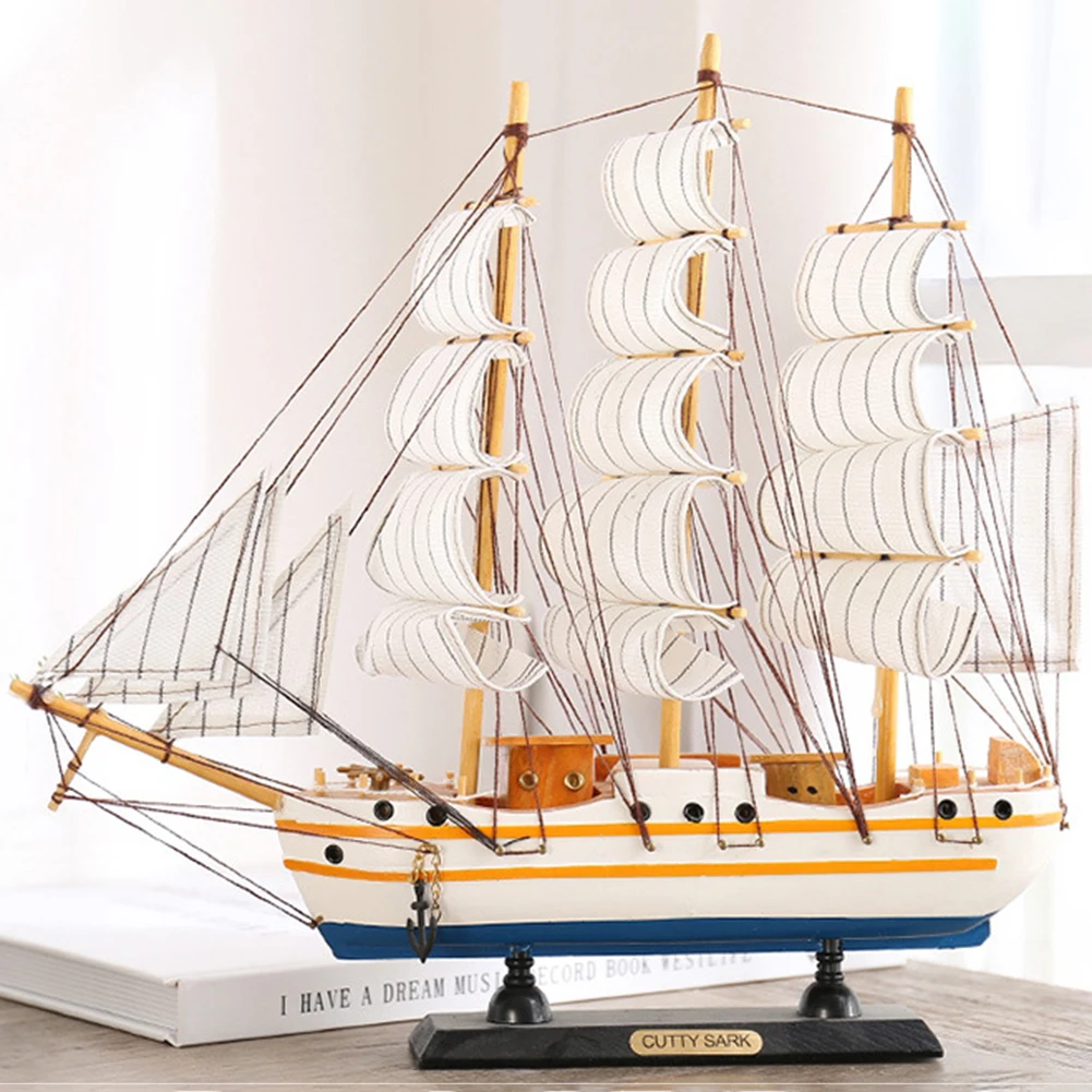 Desktop Sailboat Decoration Wood Nautical Sailing Boat Table Ornament With Light String Sailboat Model Ornament For Home Office