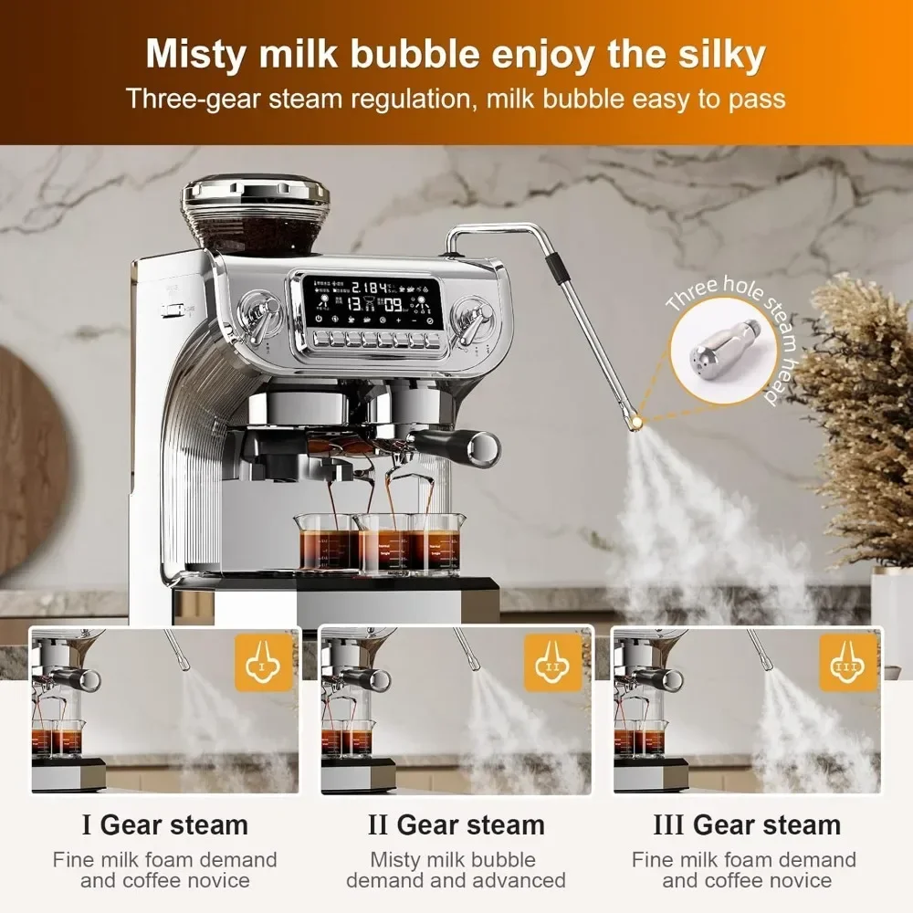ith Milk Frother,Semi Automatic Coffee Machine with Grinder,Easy To Use Espresso Coffee Maker w