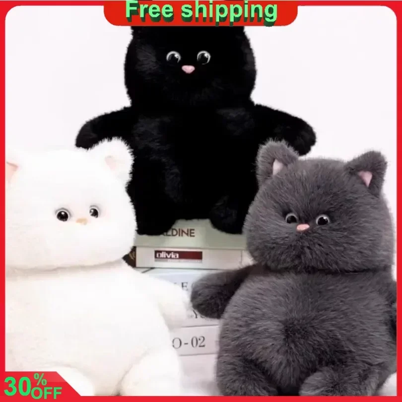 Muñeco de gato gordo de 35cm para niña, muñeco de gato negro
