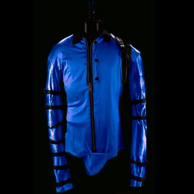 Rare Cosplay Michael Jackson BAD Tour Bule Bodysuit Skinny Jacket Punk Style Heavy Metal Music Ultimate Collection