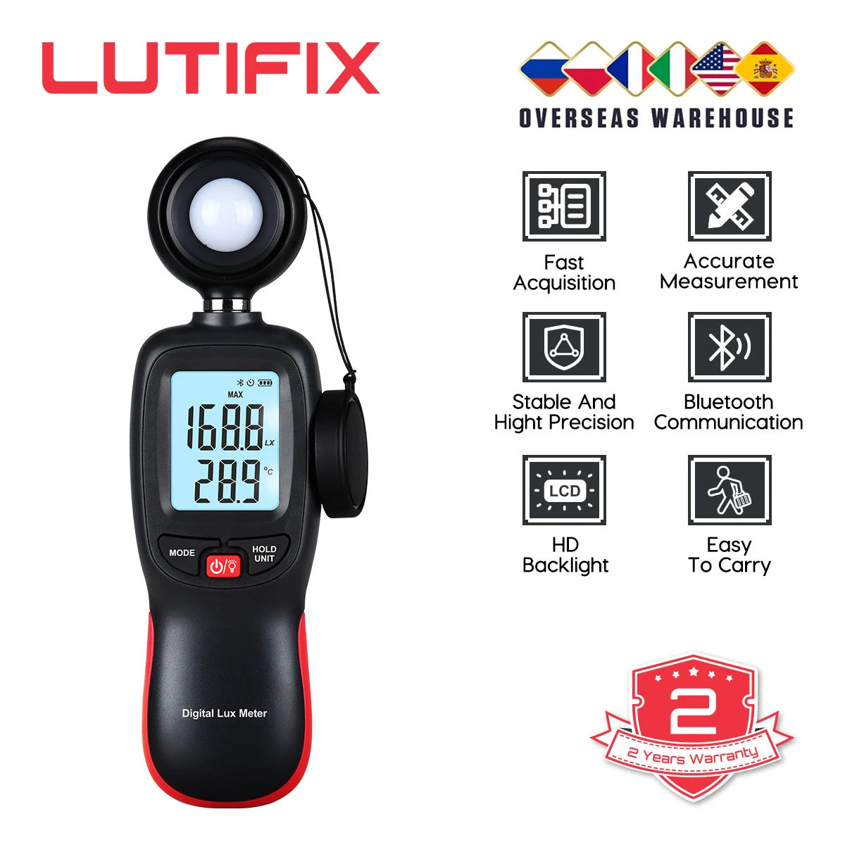 

LUTIFIX WT81 Digital Light Meter Portable Display Light Meter Handheld High Precision Mini illuminometer Sensor 0~200 Luxmeter