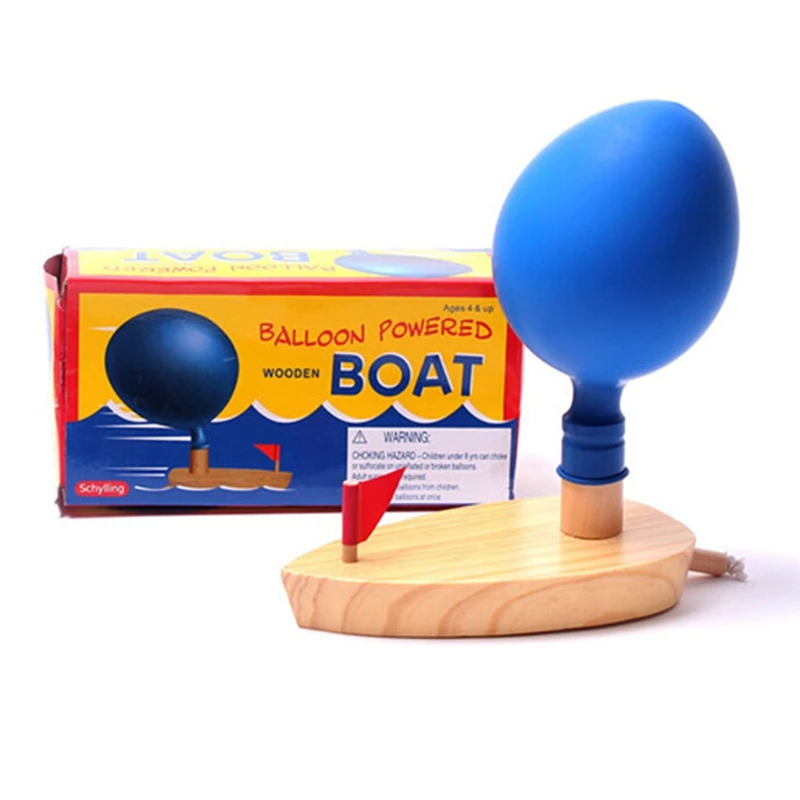 Wooden Balloon Powered Boat Children Water Playing Bathing Kids Birthday Gift Desk Decorations