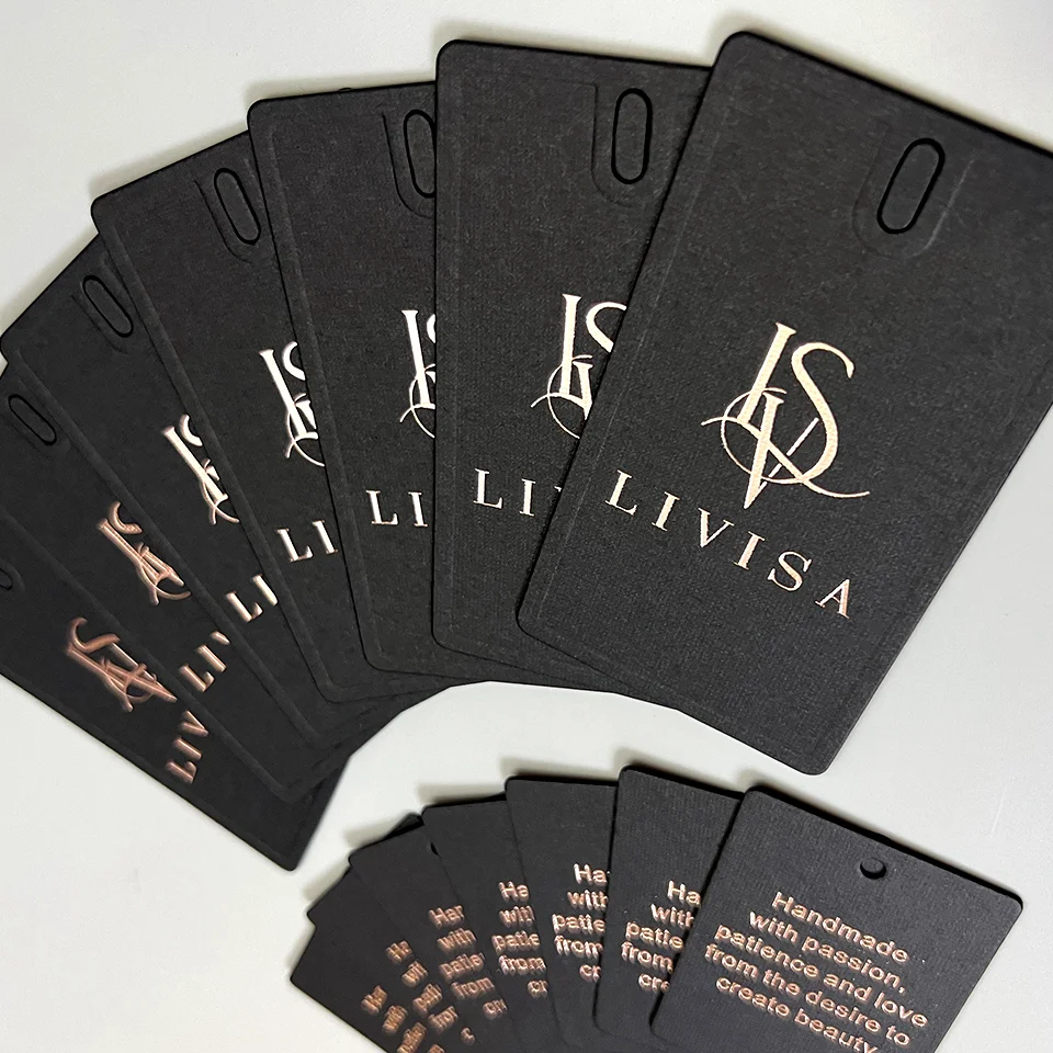 Black Paper Specialty Paper Debossed Bronzing Rose Gold Pattern New Clothing Hangtag