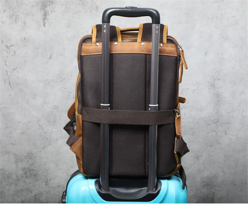 Vintage Crazy Horse Rindsleder Herrenrucksack, hochwertiger, luxuriöser, natürlicher Echtleder-Rucksack für Outdoor-Reisen, Laptop-Rucksack, Schultasche – Detail 32