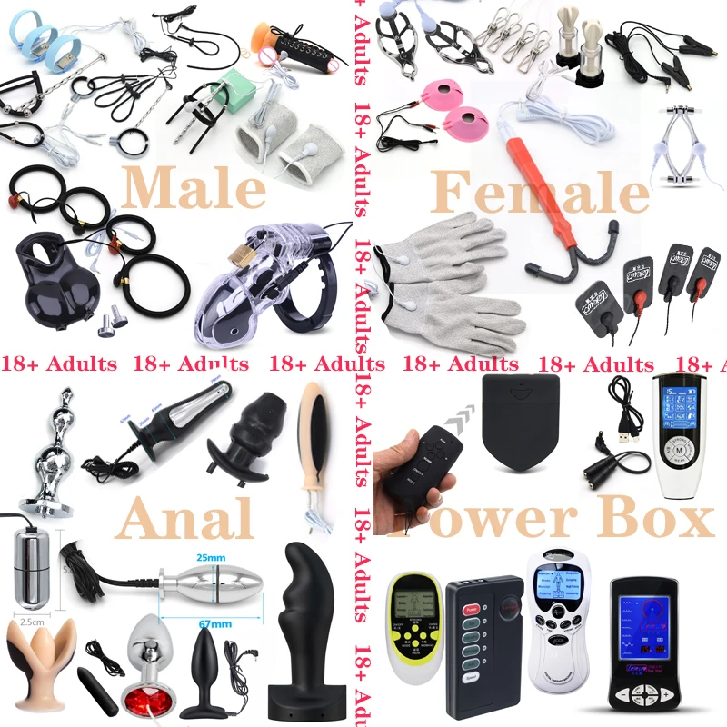 18+ Adults electro shock penis ring electric cock cage urethra pulse anal butt plug Estim nipple sucker clamps adults sex toys electro sex toys electric sex toys