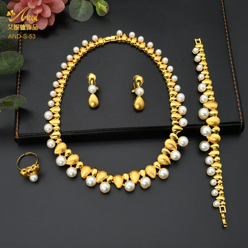 Zircon Pearl Gentle Bridal Set Women's 24K Gold AU999 - Smooth chain, round pearls, skin-friendly comfort 3