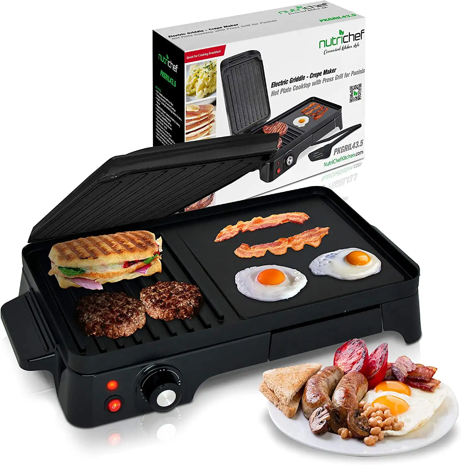 

Electric Griddle - Crepe Maker Hot Plate Cooktop with Press Grill for Paninis Electric Frying Pan Pizza Maker