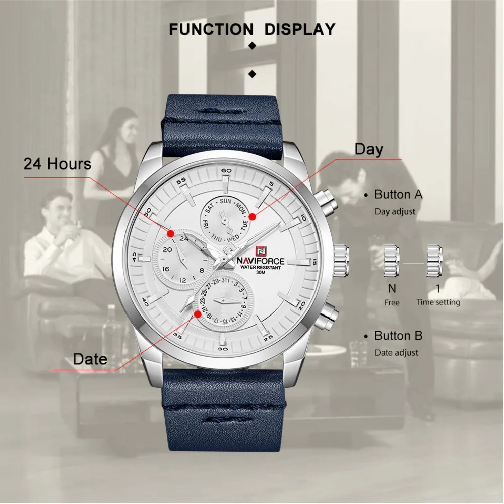 Quartz Watch For Men Top Brand Fashion Luxury Watch Waterproof Clock Date Week Sports Leather Band Men Watch Relogios Masculino