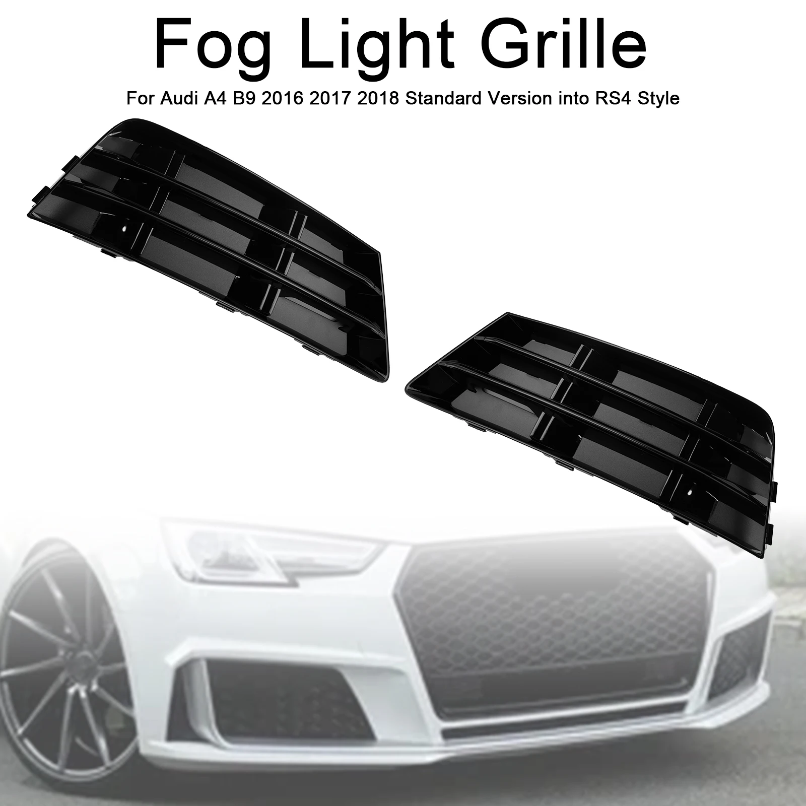 Areyourshop 2 Stück Nebelscheinwerfer-Gitter Unterer Stoßstangen-Kühlergrill Passend für AUDI A4 B9 2016 2017 2018 – Detail 2