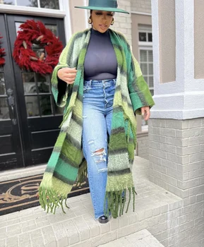 Pull imprimé pour femme, cardigans longs flous, streetwear chaud, kimonos adt pour les vacances de Noël, dame africaine, grande taille, mode hivernale 1 Pull imprimé pour femme, cardigans longs flous, streetwear chaud, kimonos adt pour les vacances de Noël, dame africaine, grande taille, mode hivernale 1