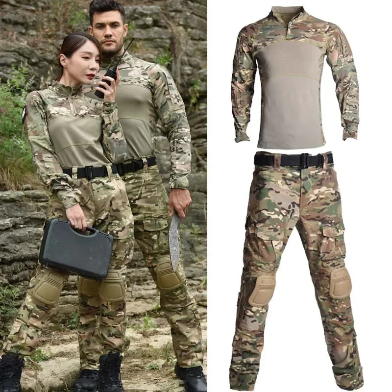 Outdoor Uniform Tactical Shirts Waterproof Men Clothing Tops Hunting Suits Pants+ Pads Breathable T-Shirt 3