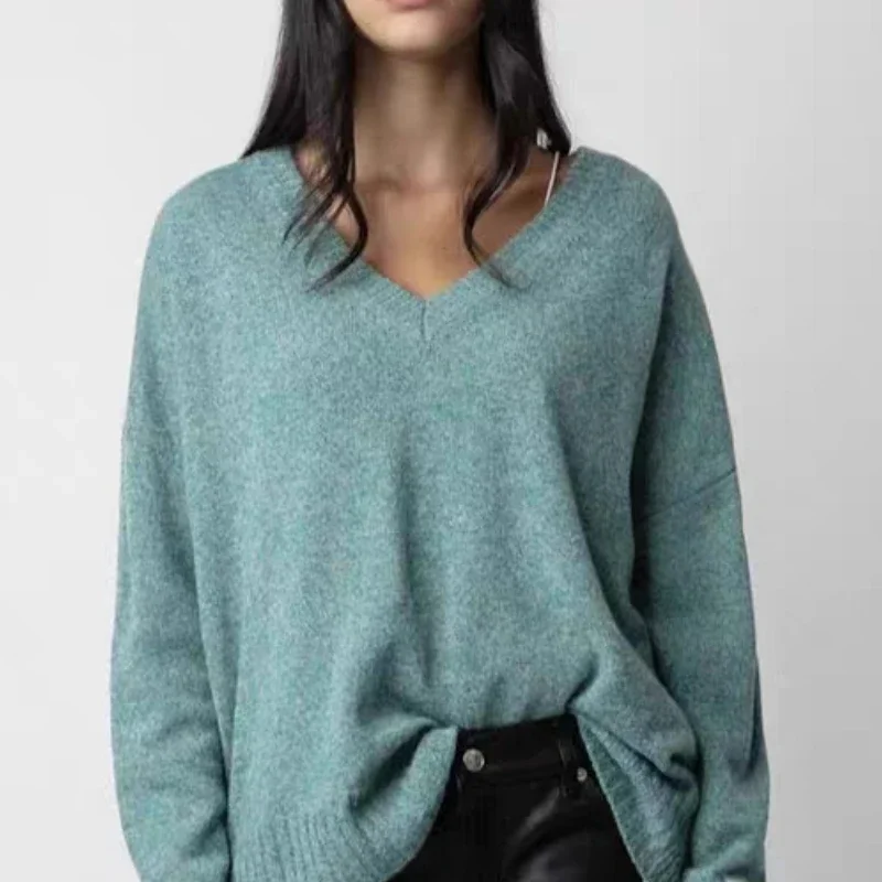 

Autumn and Winter Women New Fashionable V-neck Letter Commuting Cashmere Pullover