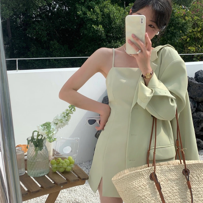 Green slip dress
