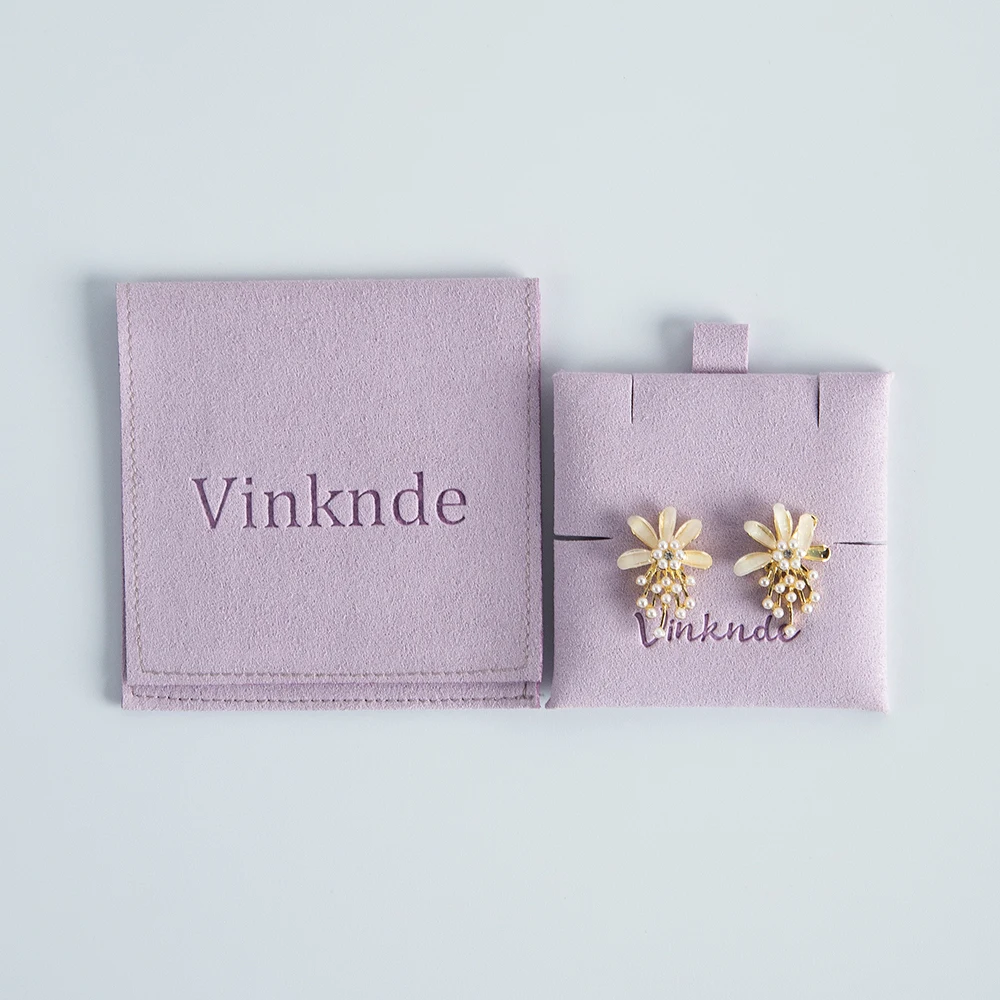 Individuell geprägter Logo-Schmuckbeutel aus pfirsichfarbenem Wildleder, Mikrofaser-Umschlagtasche für Ohrringe und Halsketten, Geschenkbeutel mit Einlegekarte – Detail 18