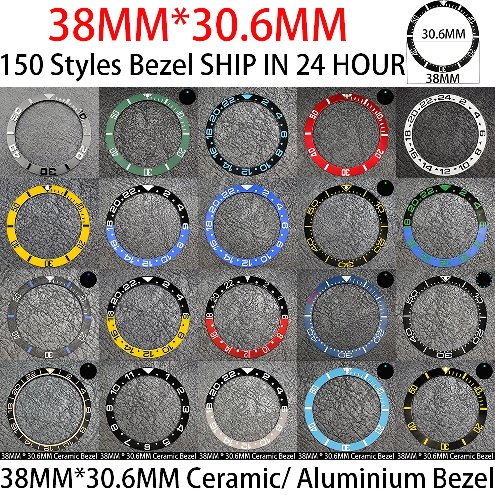 Elegant Blue Luminous Bezel GMT and Diving Watch Insert, Sloping 38mm x 30.6mm Ceramic/Aluminum