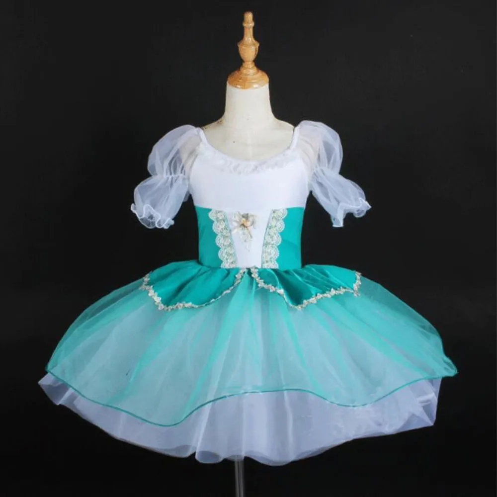 children's-green-ballet-dress-princess-retro-bubble-sleeved-fluffy-skirt-performance-stage-christmas-costume