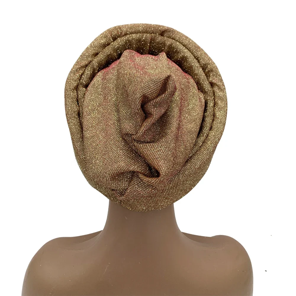 Female Head Wraps African Auto Gele Headtie Nigeria Party Headpiece Turbante Pleated Women's Turban Cap