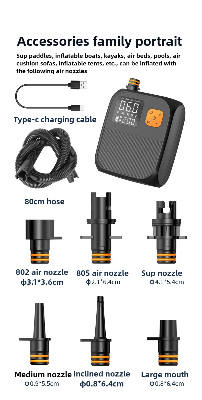 EAFC Tragbare 25PSI Elektrische Paddleboard Pumpe Wiederaufladbare SUP Pumpe Dual Bühne Inflation Tragbare Elektrische Pumpe Für Kajaks SUP – Detail 17