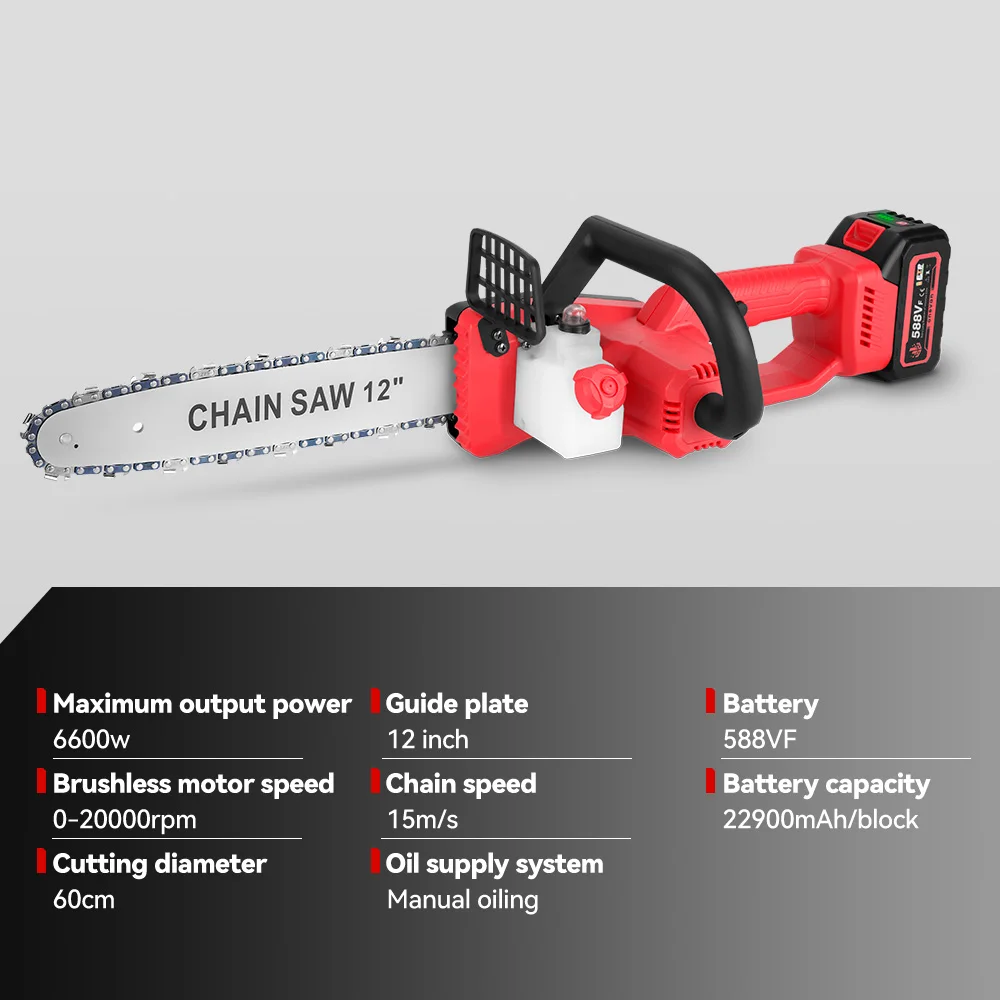 Brushless 12 Inch Electric Chainsaw 6600W Cordless Rechargeable