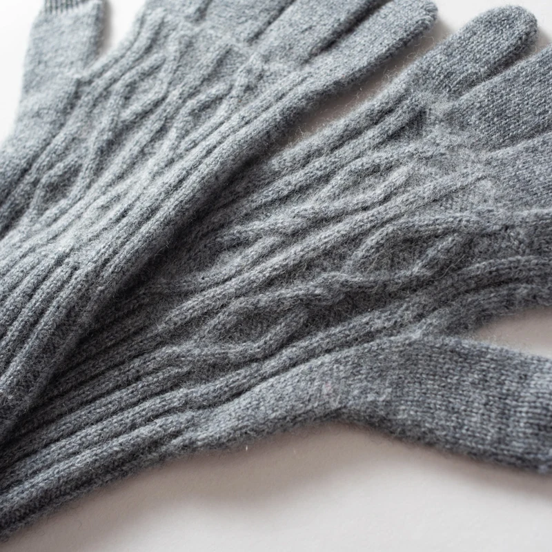 Winter High-Quality 100% Cashmere Knit Touch Screen Gloves Women Soft Warm Stretch Guantes Solid Color Casual Full Finger Guante
