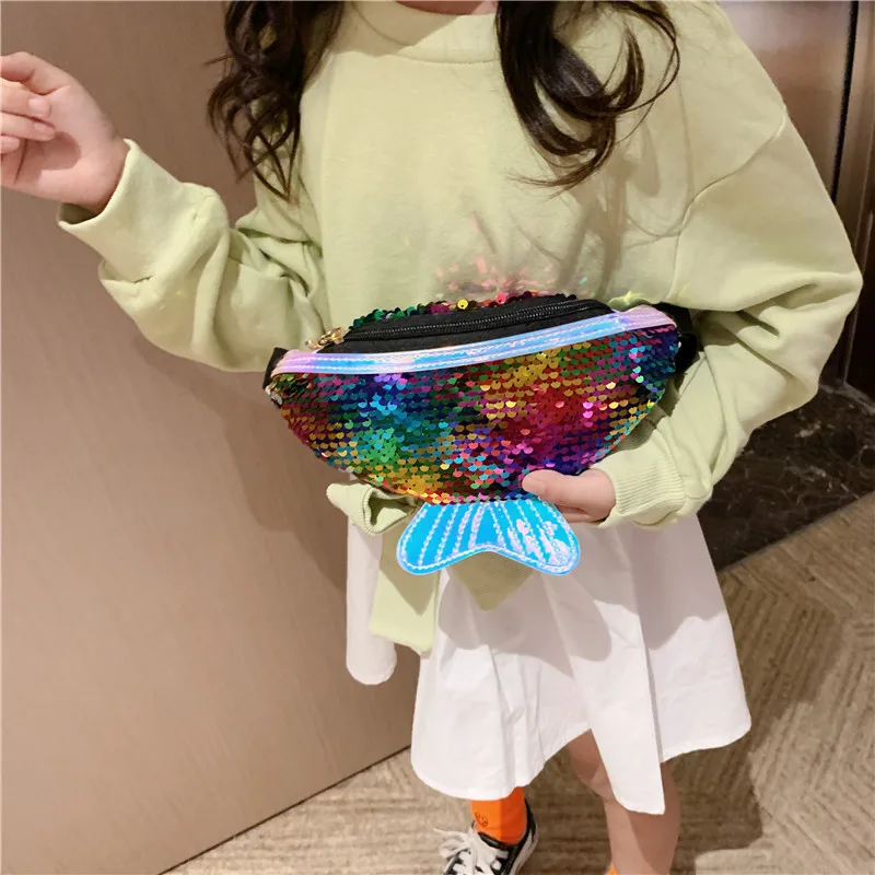 Crossbody Bag for Kids Waistbag for Girl Children with Bling Fish Cute Bag Girls Small Belt Mermaid Sweet Shoulder Bags Crossbody Bags