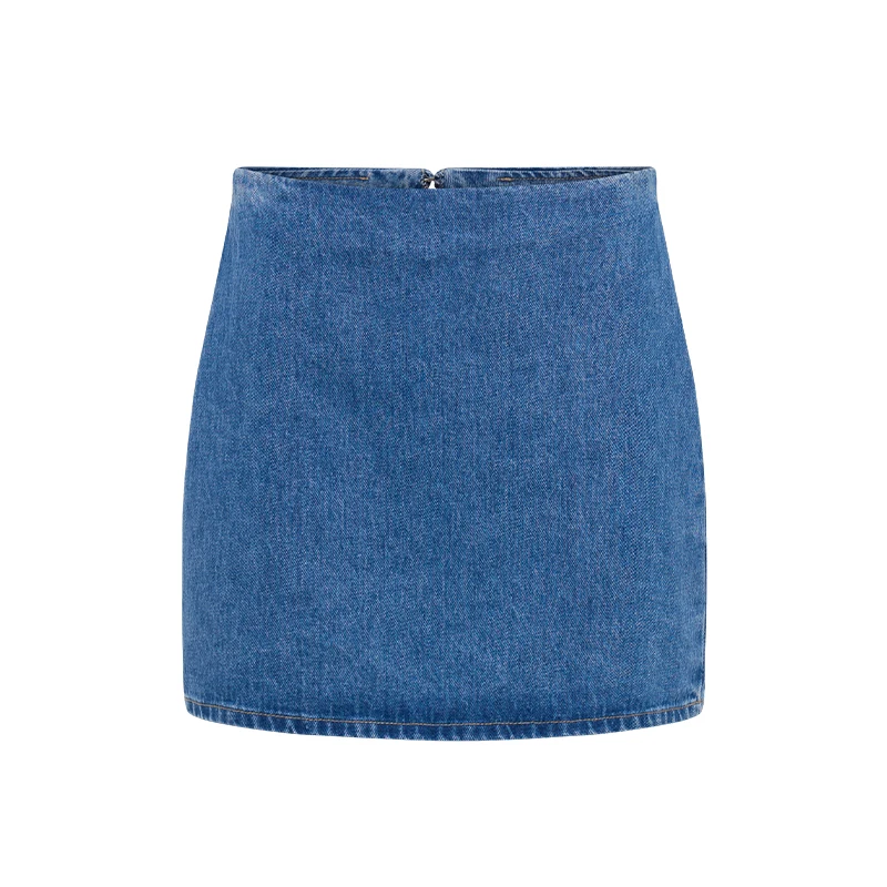 Elegant Two Pieces Skirt Set Women Denim Blue Short Sleeve Top Wrap Hip Mini Skirts Suits 2025 Spring New in Matching Outfits