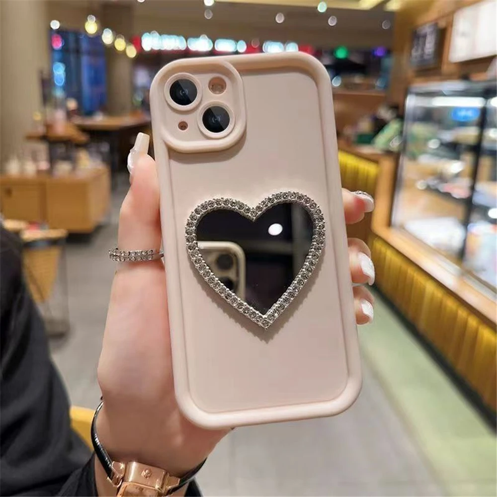 Love Heart Diamond Mirror Phone Case - Shockproof Silicon Cover