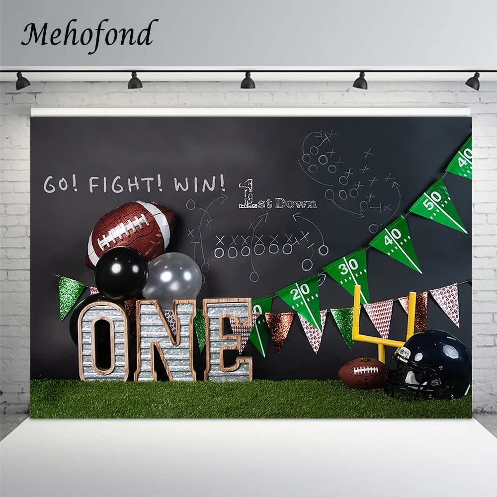 Boy Football Field 1st Birthday Photography Background First Down Balloons  Party Decor Banner Newborn Cake Smash Backdrop Props| | - AliExpress