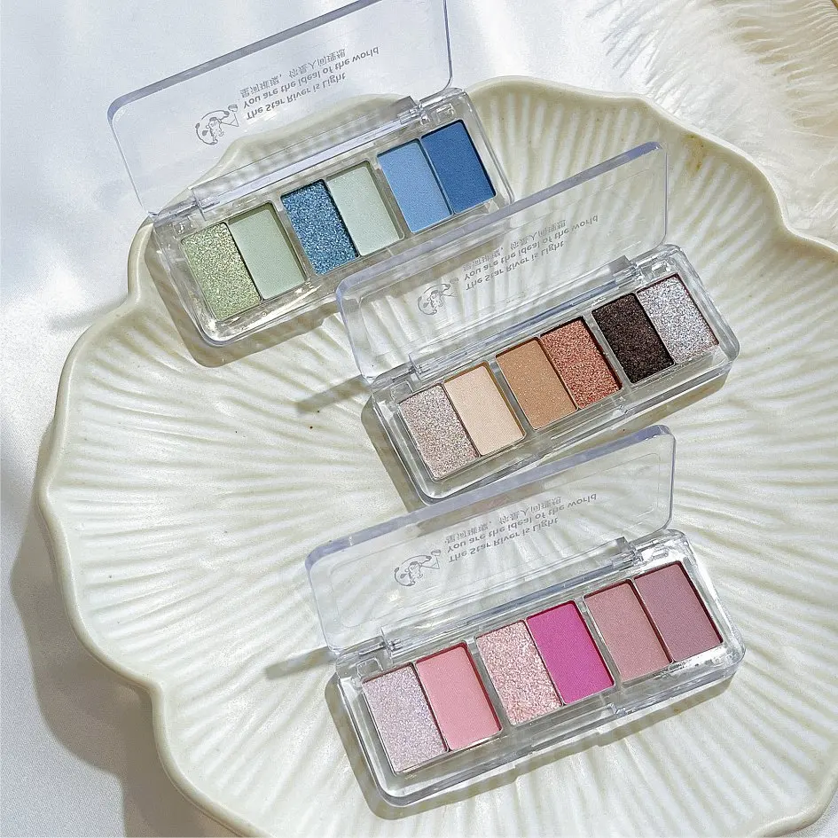 Description Picture 2 of item6 Color Smoke Blue Green Glitter Eyeshadow Palette Brightening Waterproof Matte Shimmer Summer Lying Silkworm Eye Pigment Makeup