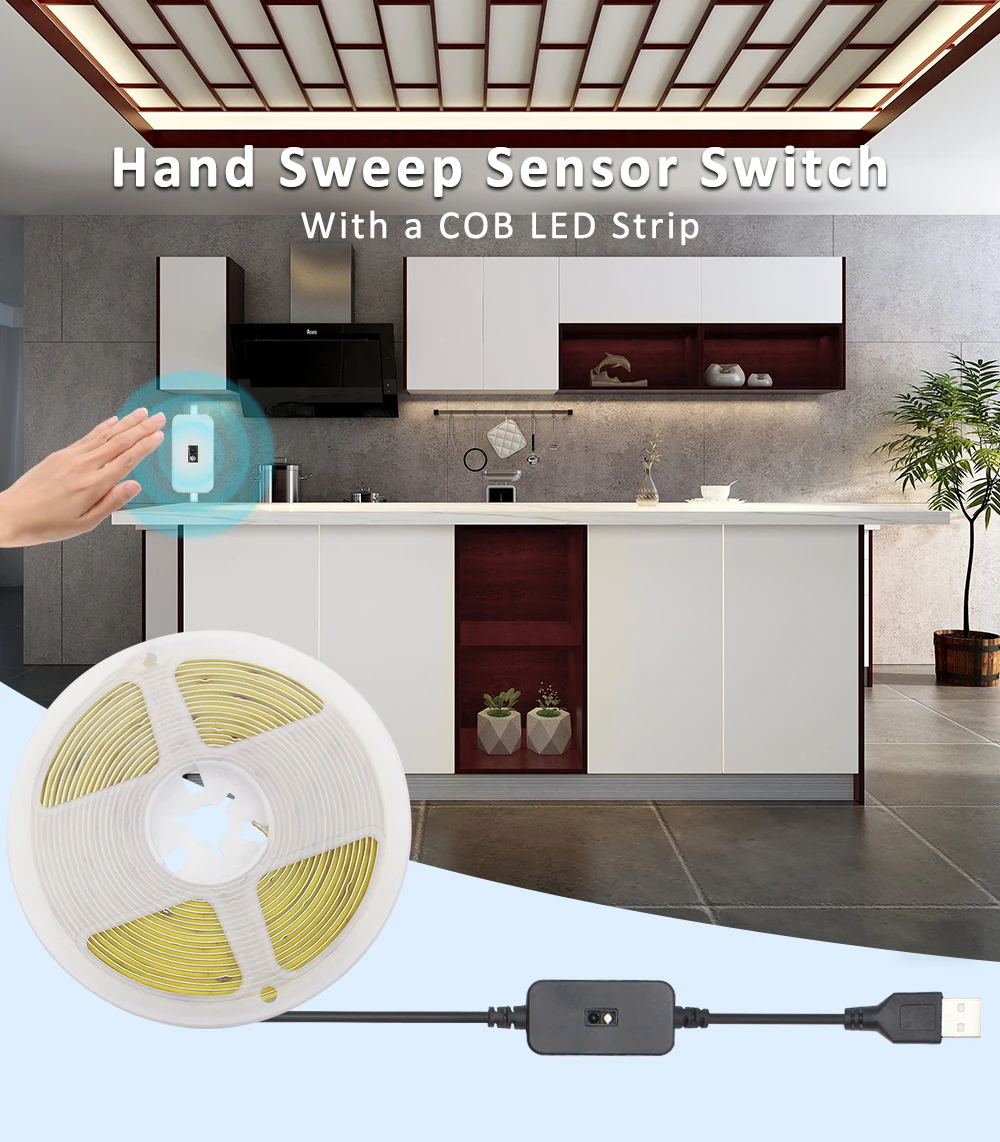 USB COB LED Streifen Licht 0,5 M 1M 2M 3M Hand Sweep Winken EIN AUS Bewegungssensor Hintergrundbeleuchtung TV Küche DC 5V Unter Schrank Lichter – Detail 1