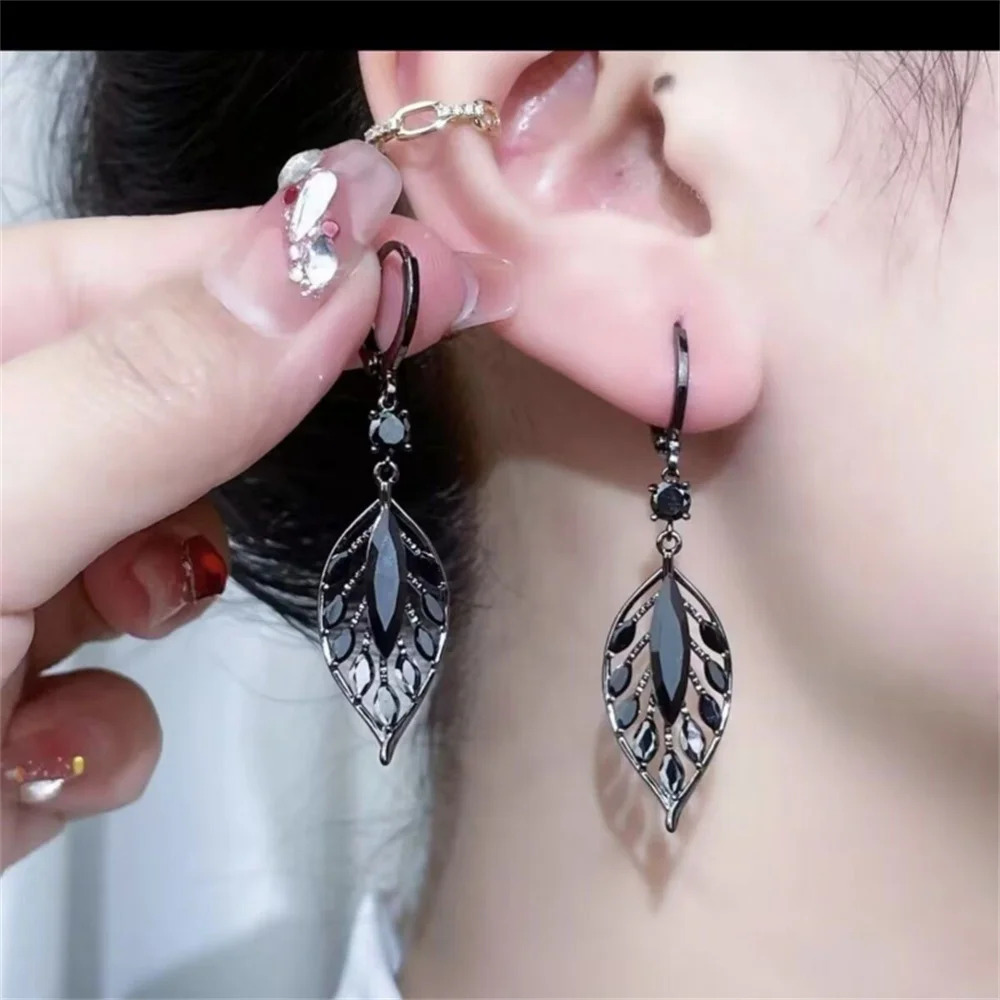 독특한 잎 모양 녹색 크리스탈 펜던트, 매달린 잎 귀걸이, 인기 액세서리, 크리스탈 스톤 녹색 잎 귀걸이, 1 쌍