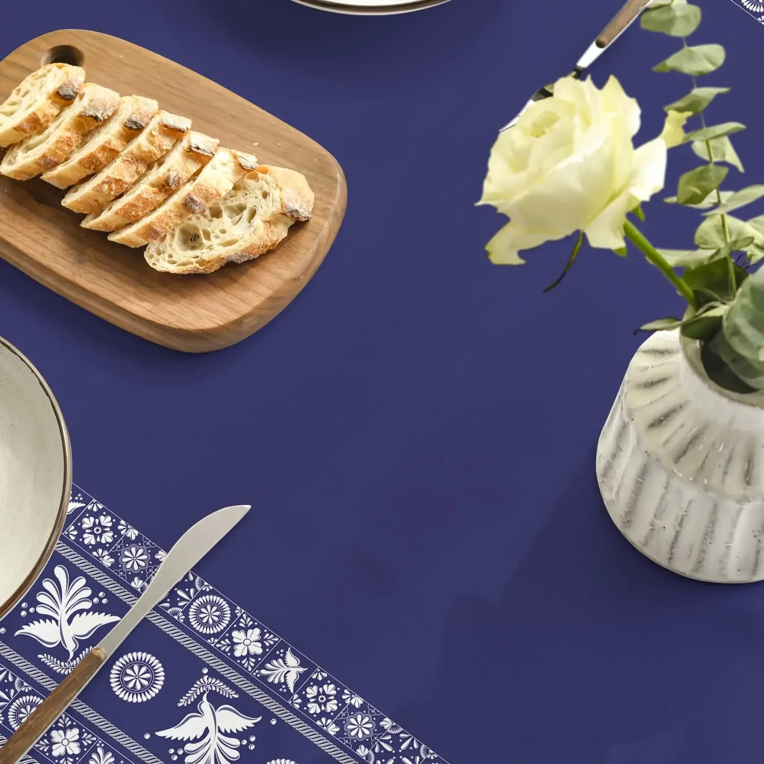 Blue Mexican Floral Birds Rectangle Tablecloth Patchwork Tiles Waterproof Home Party Kitchen Dining Table Cover Decor