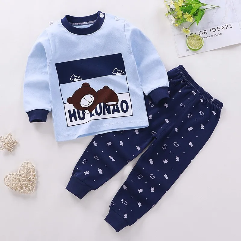 New Children Pure Cotton Underwear Suits Boys Girls Autumn Clothing Autumn Pants Toddler Cartoon Suits Bay Cute Home Clothing 2