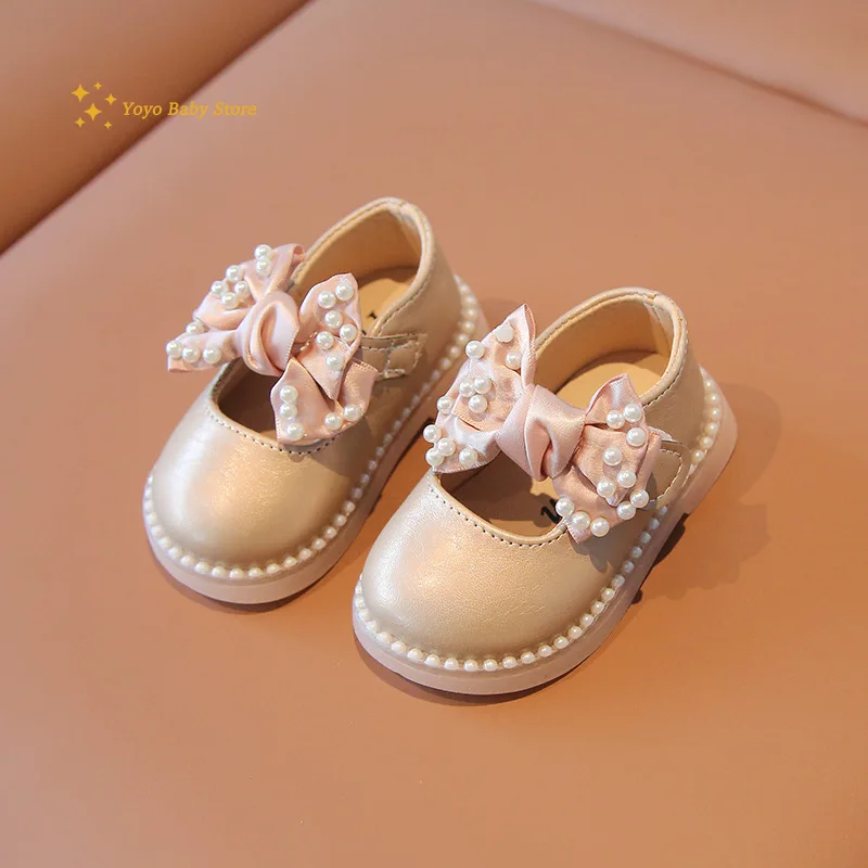 Baby Girls Big Bow Shoes Low Heel Flower Wedding Party Dress Shoes Princess For Kids Toddler Leather
