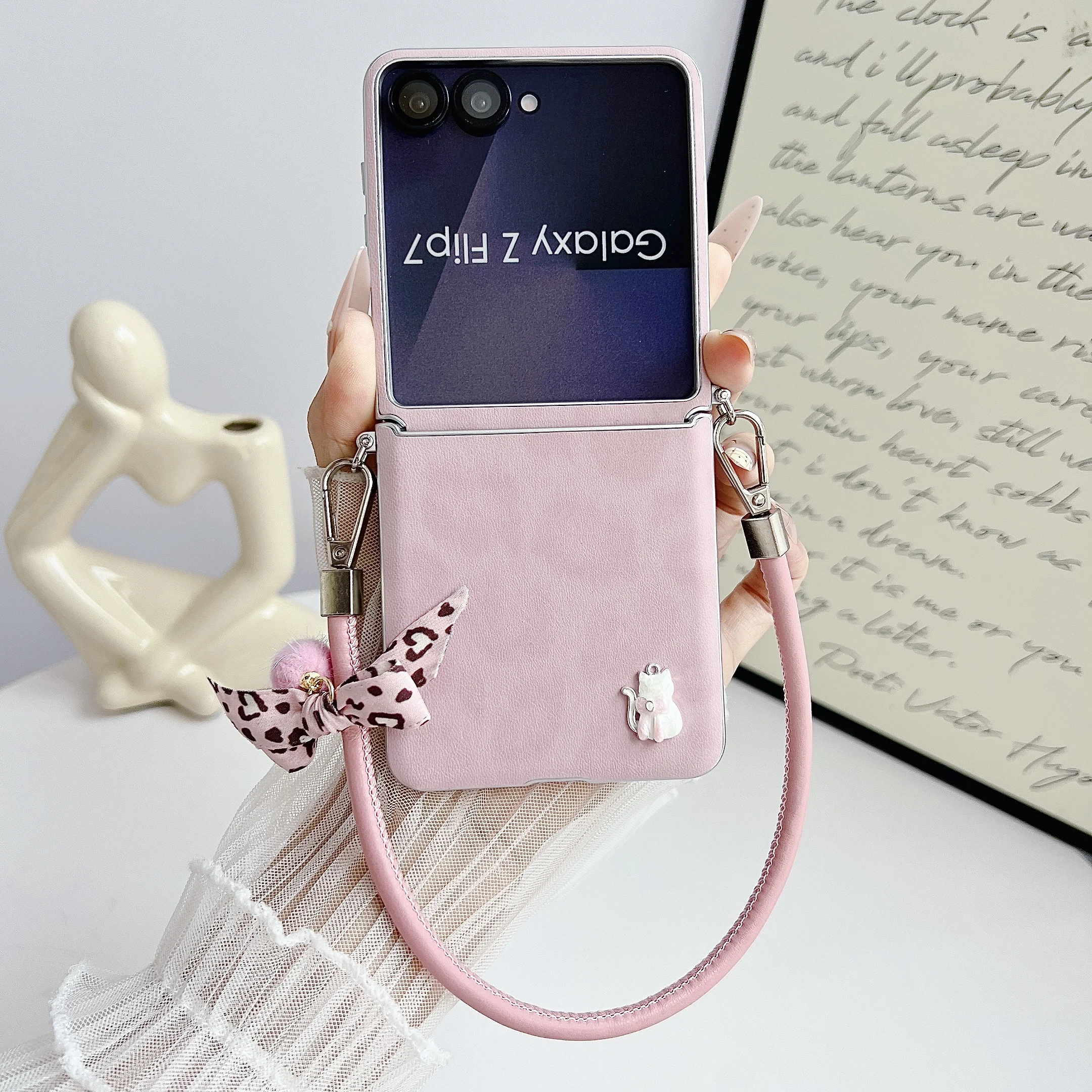 Luxury Litchi Striae PU Leather Phone Case with Lanyard – Premium Hard Back Cover