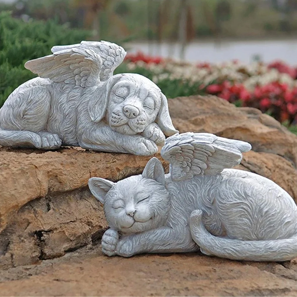 

12*5*6cm Pet Monument Simulation Stone Cat And Dog Memorial Resin Crafts Garden Statue Sculpture Decoration Gardening Supplies