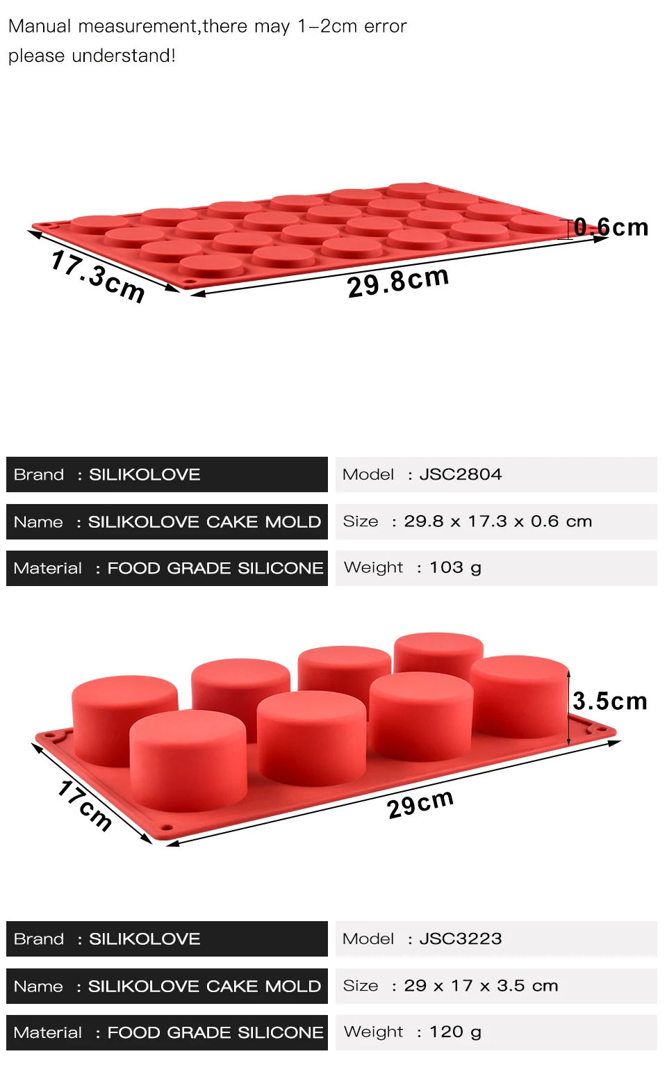 Description Picture 3 of itemHalf Ball Flat Cylinder Silicone Mold For Baking Halfspere Ball Chocolate Cookie Sandwich Muffin Cupcake Brownie Cake Pudding