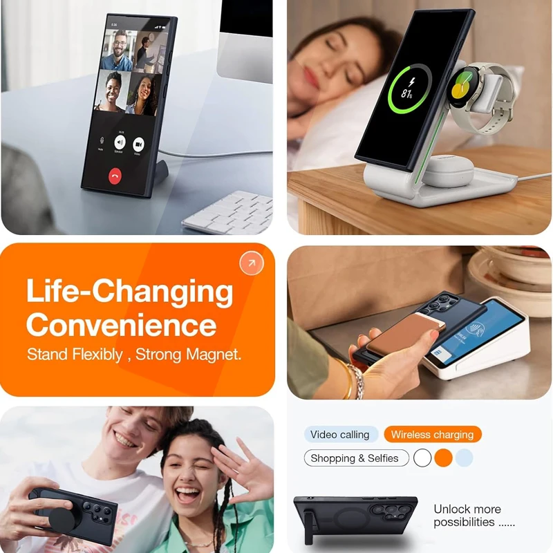 UYUXIO Magnetic Mobile Phone Case with Kickstand for Samsung Galaxy S25 S24 S23 Ultra FE S22 Plus Cover Stand Cases with Holder 3