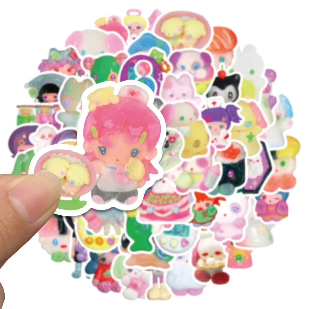 56PCS 3D 크리스탈 클레이 소녀 귀여운 스티커 스케이트 보드 노트북 냉장고 전화 기타 수하물 데칼 스티커 어린이 장난감