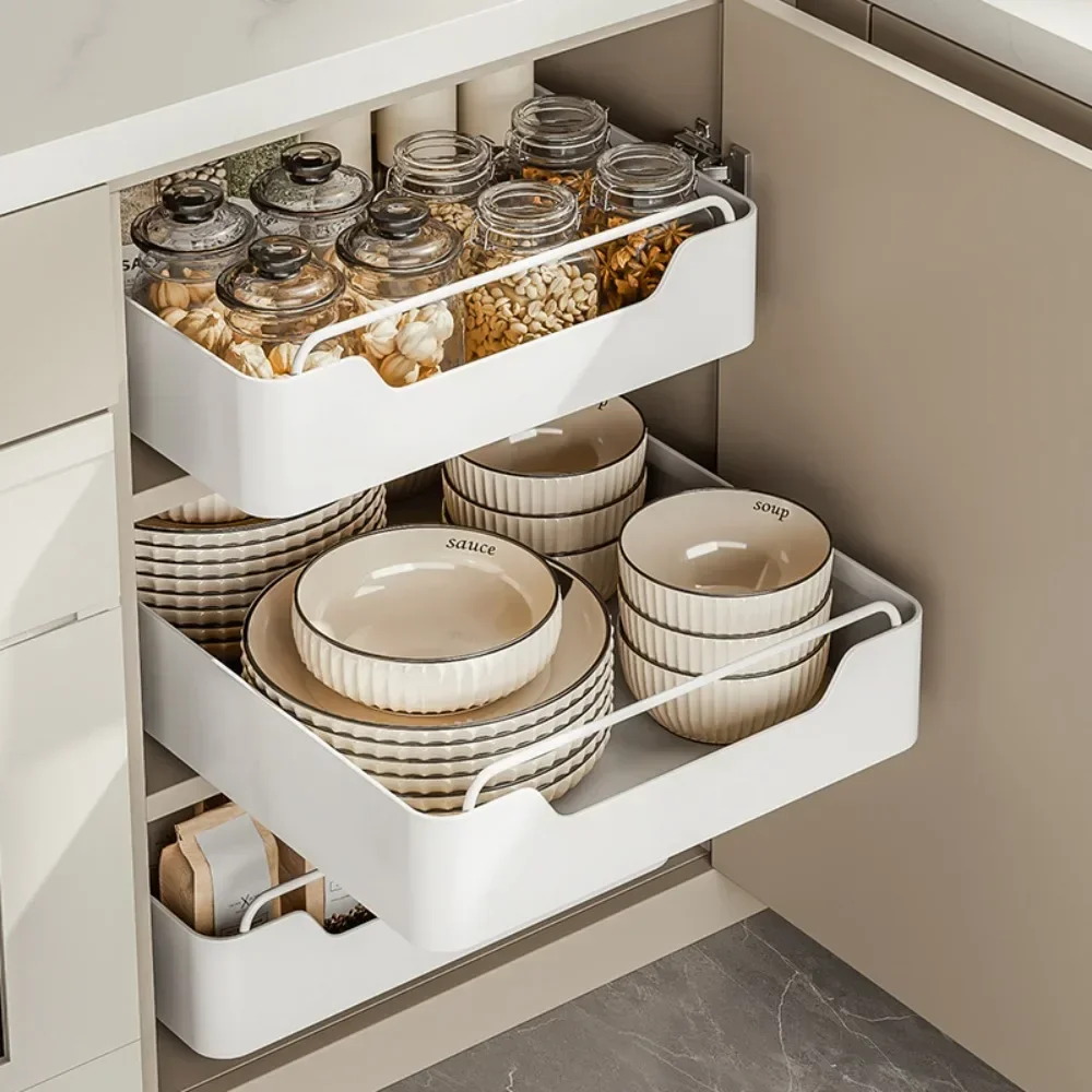 Kitchen Storage Rack Pull Out Seasoning Racks Multifunctional Organizer Cabinets with Slide Rails Pull-Out Seasoning Shelf 1PC