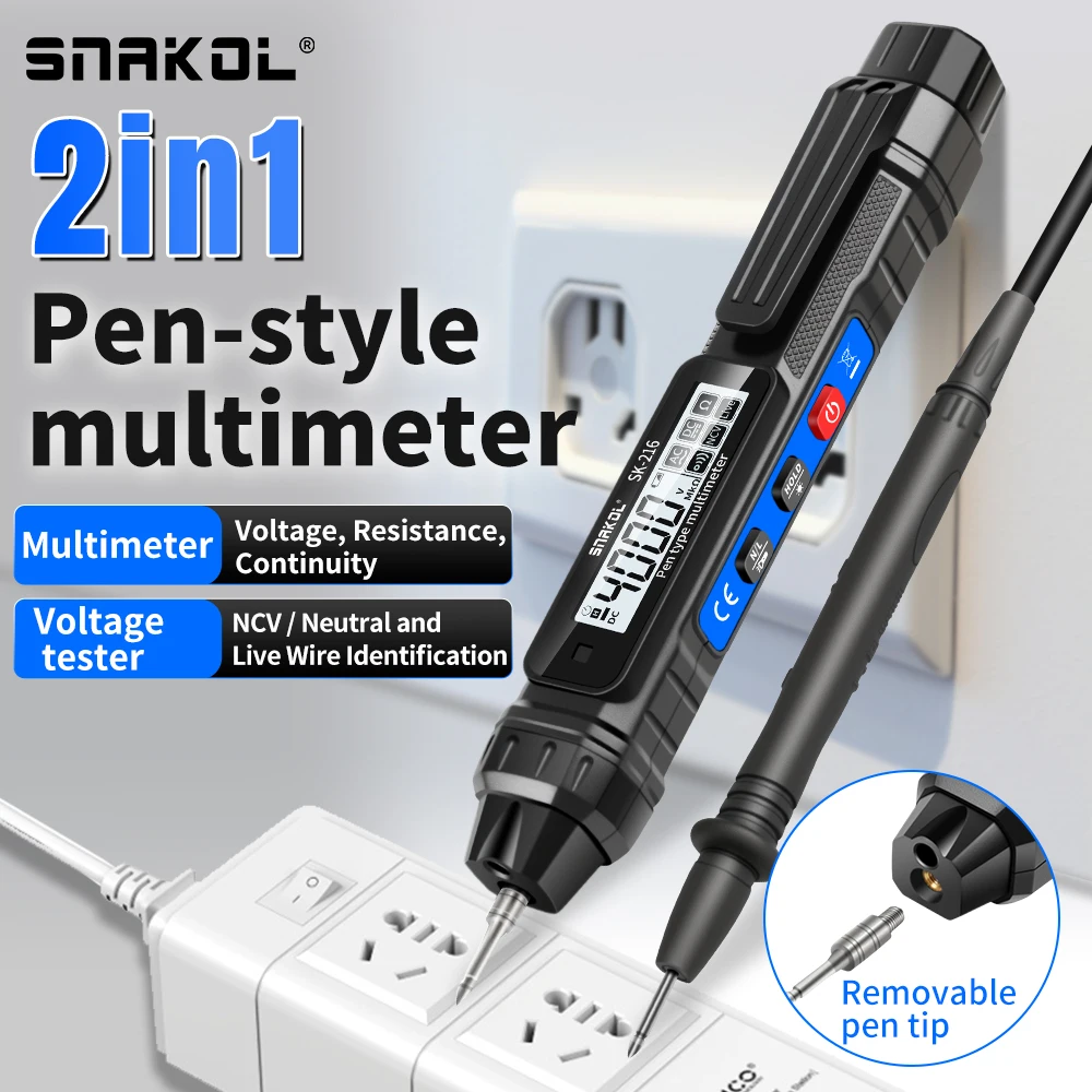 SNAKOL Pen Type Digital Multimeter Professional Mini, AC DC voltage detector 4000 counts resistance NCV ohm diode tester tools