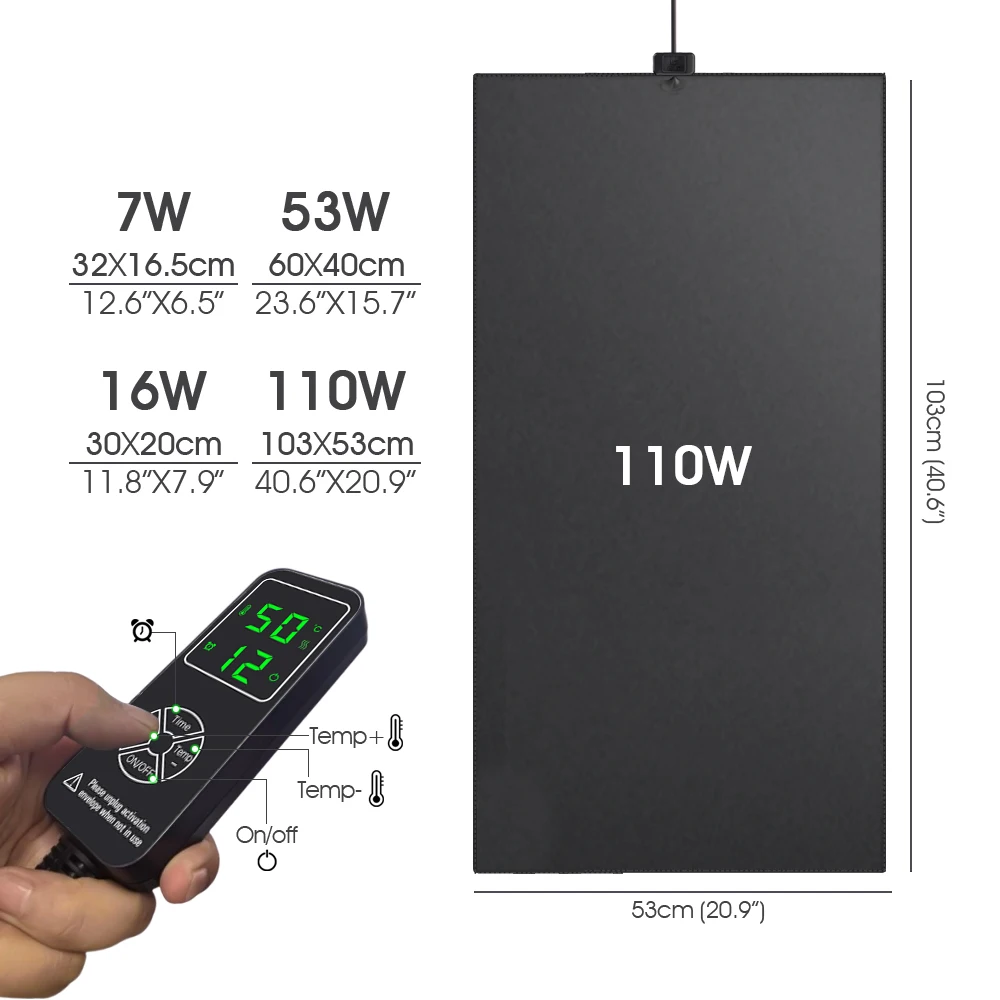Reptile & Seedling Heating Pad 7W/16W/53W/110W Adjustable Timer Temperature Graphene Chip Seedling Growth Plant Insulation Mat