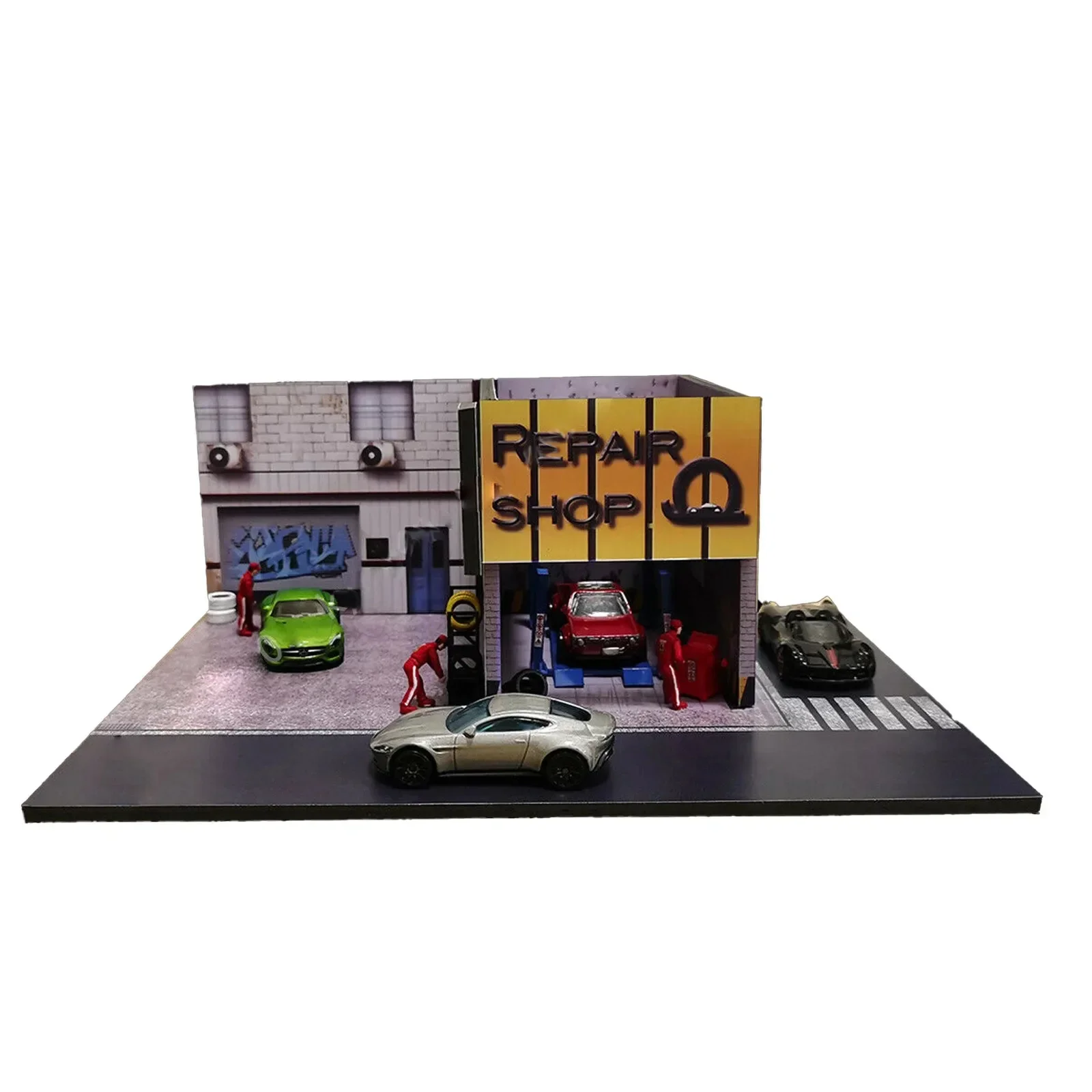 Diorama-Fond d'affichage de garage de réparation de voiture