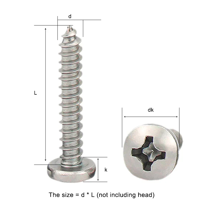 M1 M1.2 M1.4 M1.7 M2 M2.3 M2.6 M3 M3.5 M4 M5 M6 Stainless Steel 304 Cross Phillips Pan Round Head Self Tapping Screw self tapping screw