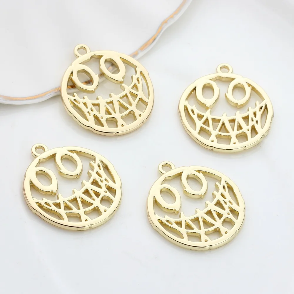 

10PCS Alloy Round Hollow Out Devil's Smiling Face Accessories Charm for Men Girls DIY Jewelry Earrings Making Pendant Necklace