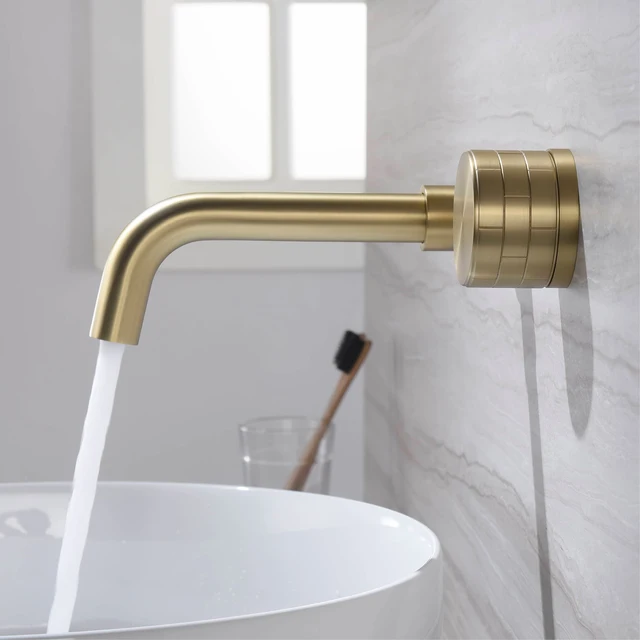 ก๊อกน้ำติดผนังแบบมินิมอล สีทองเหลืองขัดเงา สีโรสโกลด์ ดีไซน์ทันสมัย แบบฝัง 2 รู สำหรับน้ำร้อนและน้ำเย็นในห้องน้ำ 2